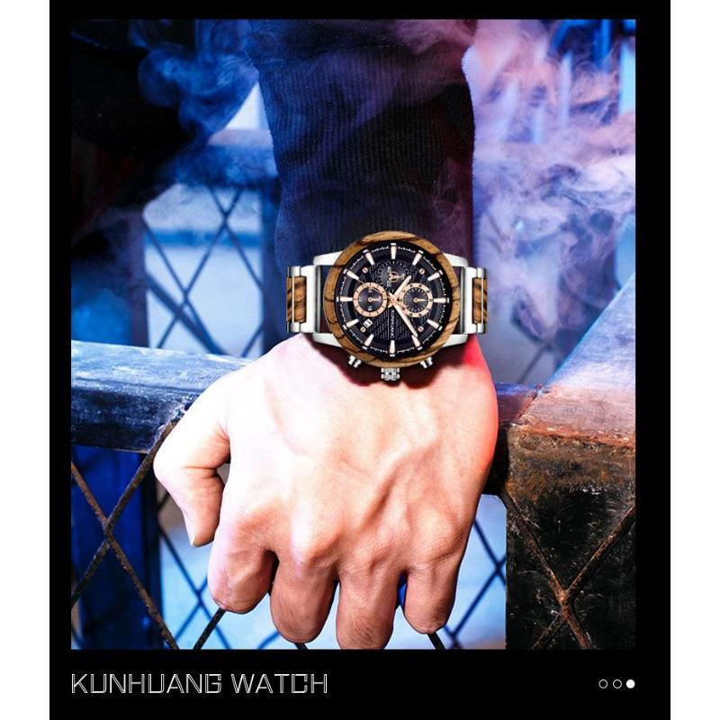 Wood Watches Luxury Luminous Multi-function Wooden Men's Chronograph Quartz Retro Watch Fashion Sport Timepieces