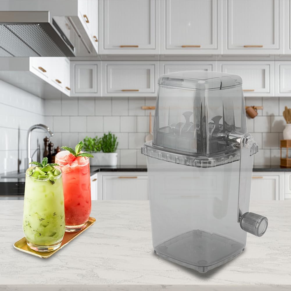 Hand Crank Ice Crusher, Manual Hand Crank Operated Breaker, Portable Chopper Transparent Stainless Steel Breaker Making Drinks Machine for Fast