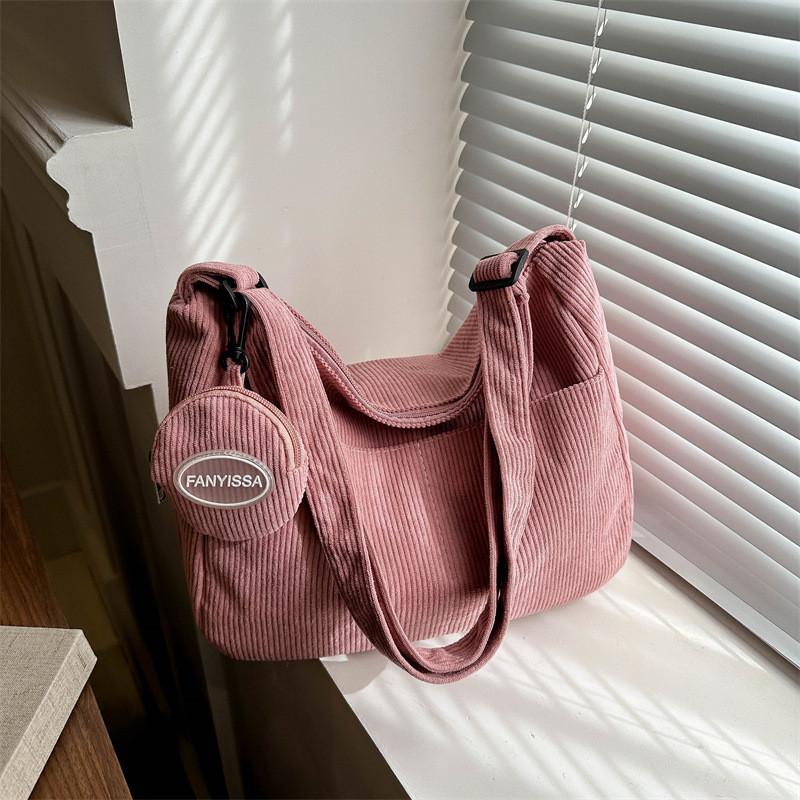 Fashionable Korean Style Corduroy Large Capacity Tote Bag With Adjustable Shoulder Strap