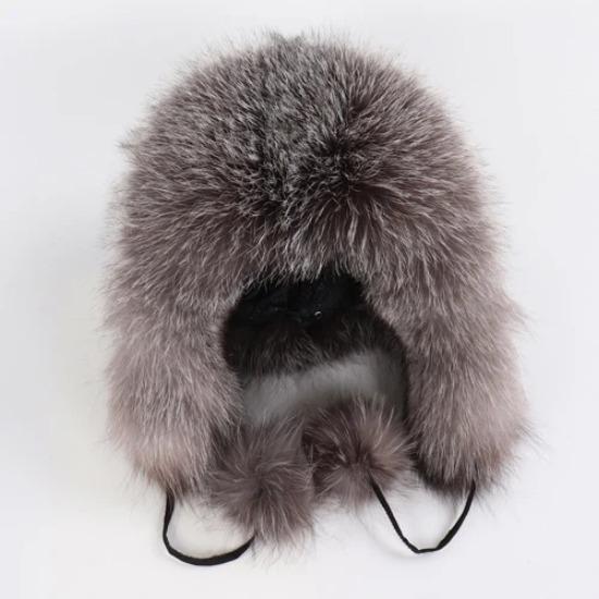 On Sale Real Fox Fur Women's Russian Ushanka Aviator Trapper Snow Skiing Hats Caps Earflap Winter Ladies Fox Fur Bomber Hat