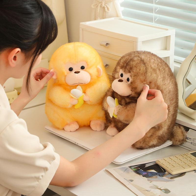 Cute Golden Monkey Doll Plush Toy Real Orangutan Banana Monkey Doll Grab Machine Doll Zodiac Monkey Gift