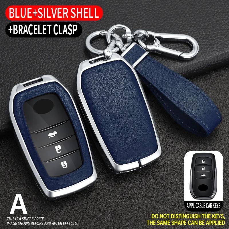 

Zinc Alloy + Leather Car Key Case Full Cover For Toyota Chr Hilux Fortuner Land Cruiser 200 Camry Corolla Crown Rav4 Highland