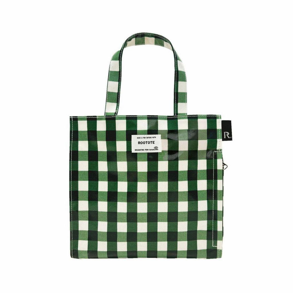 Rootote Small Tote Bag, Gingham Check, Square Laminated, Q 1029 (01 Check Green)