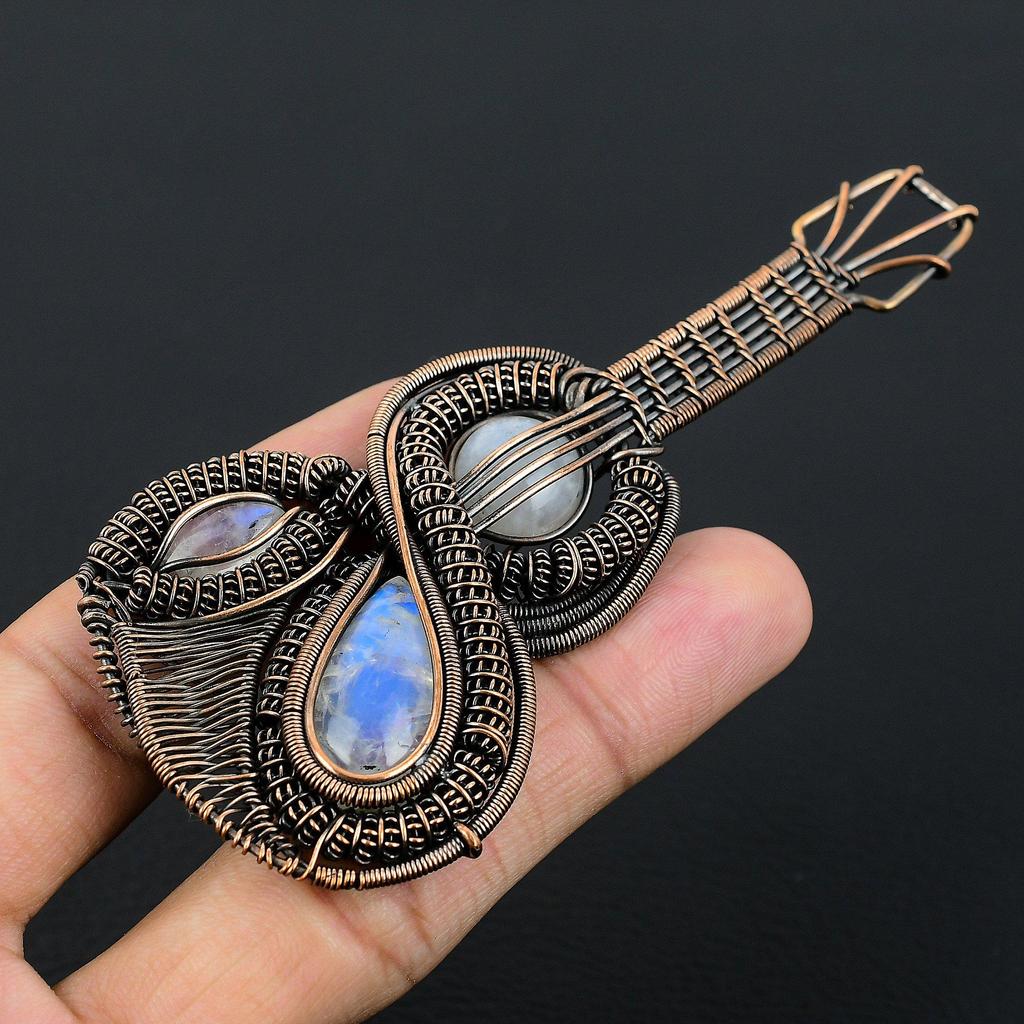 Rainbow Moonstone Pendant Gemstone Jewelry, 999 Copper Wire Wrapped Pendant, Handmade Beautiful Jewelry Pendant