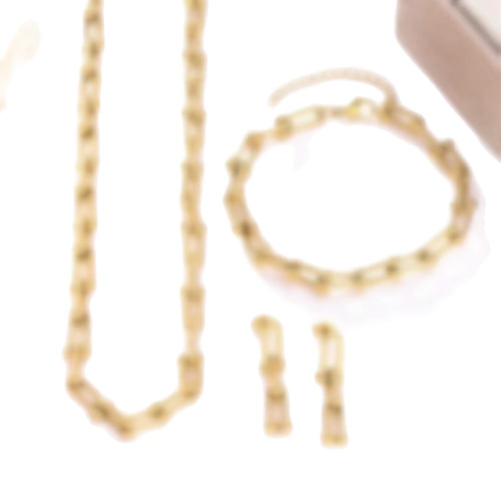 Europäischer und Amerikanischer Stil U-förmiges Hufeisen Halsketten-, Armband- und Ohrstecker-Set - 18 Karat Gold Titanstahl Bambusgelenk Design