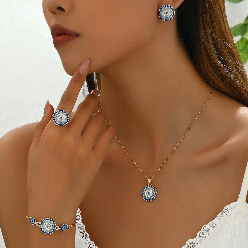 Cross-Border Evil Eye Necklace and Jewelry Set - Elegant and Stylish European & American Design