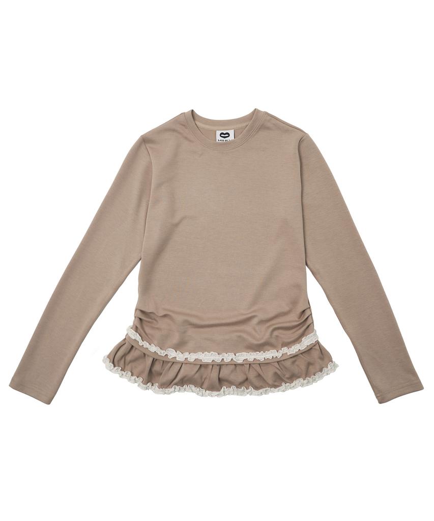 Mihebeu Double Lace Shirred Long Sleeve Beige
