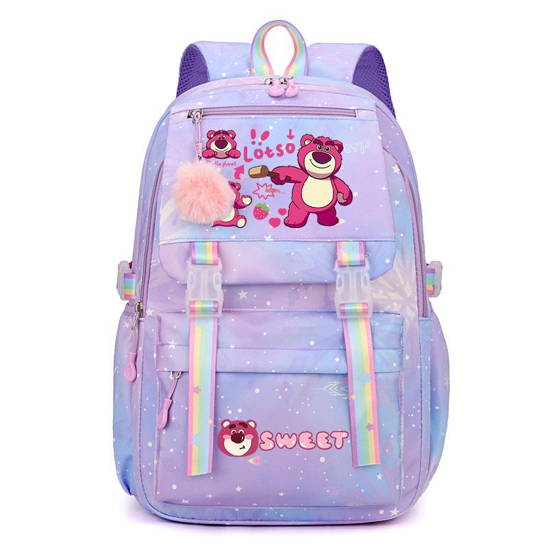 College Style Strawberry Bear Cute Cartoon Print Student Schoolbag Lightweight Ridge Protection Large Capacity
