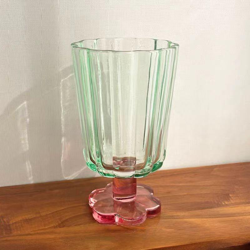 1 pz Bicchiere in Vetro Stile Francese da 250 ml Bicchiere da Vino a Forma di Fiore Simpatico Bicchiere per Bere Tè Boba Casa Bar Bicchieri Regali Vacanze Estive
