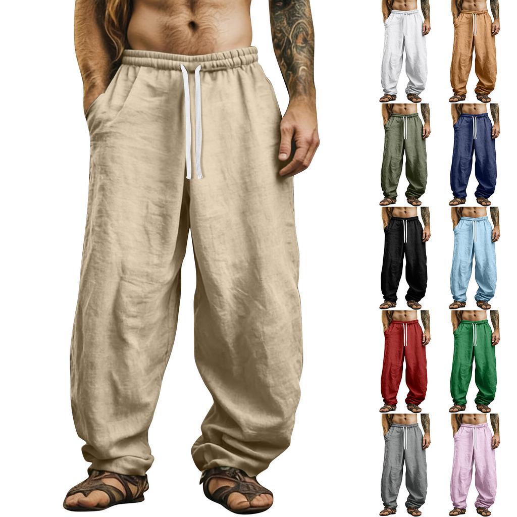 Men's Color Cotton Linen Trousers Men's Casual Fashionable Cotton Linen Trousers