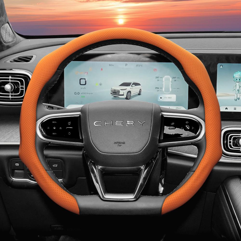 

Suitable for Chery Perforated Leather Steering Wheel Cover, Anti-Slip, Sweat-Absorbent, Breathable, Integrated Protective Case for Tiggo 2 3 4 7 8 9