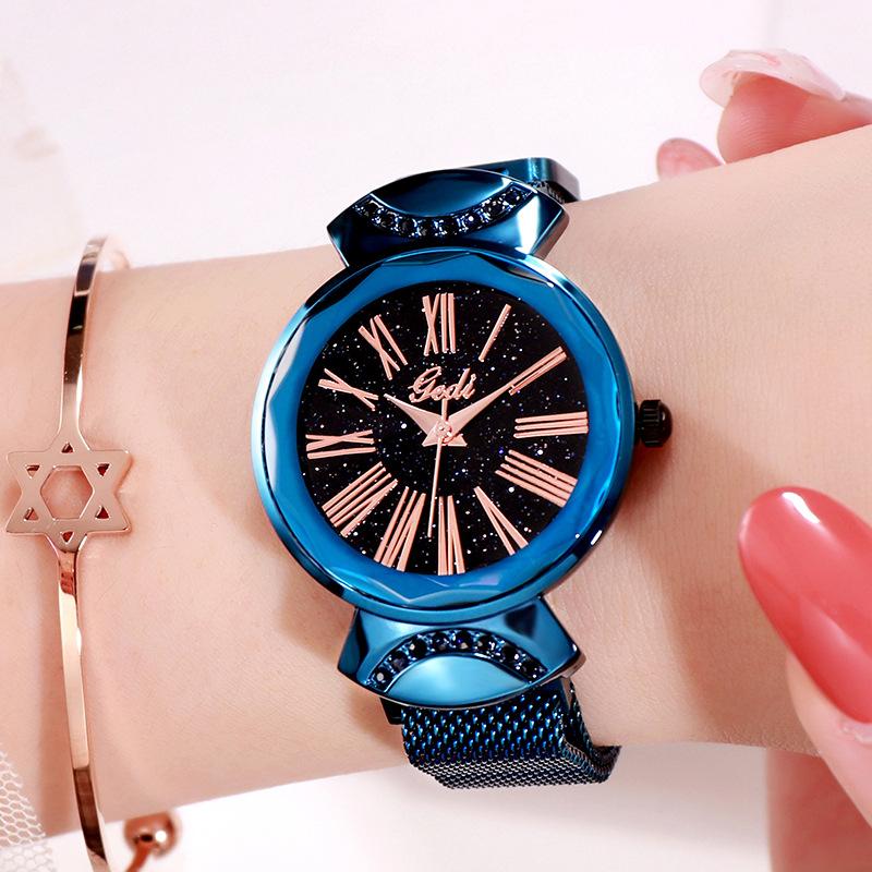 Starry Sky Surface Waterproof Ladies Watch Rose Gold Vintage Roman Scale Watch Women