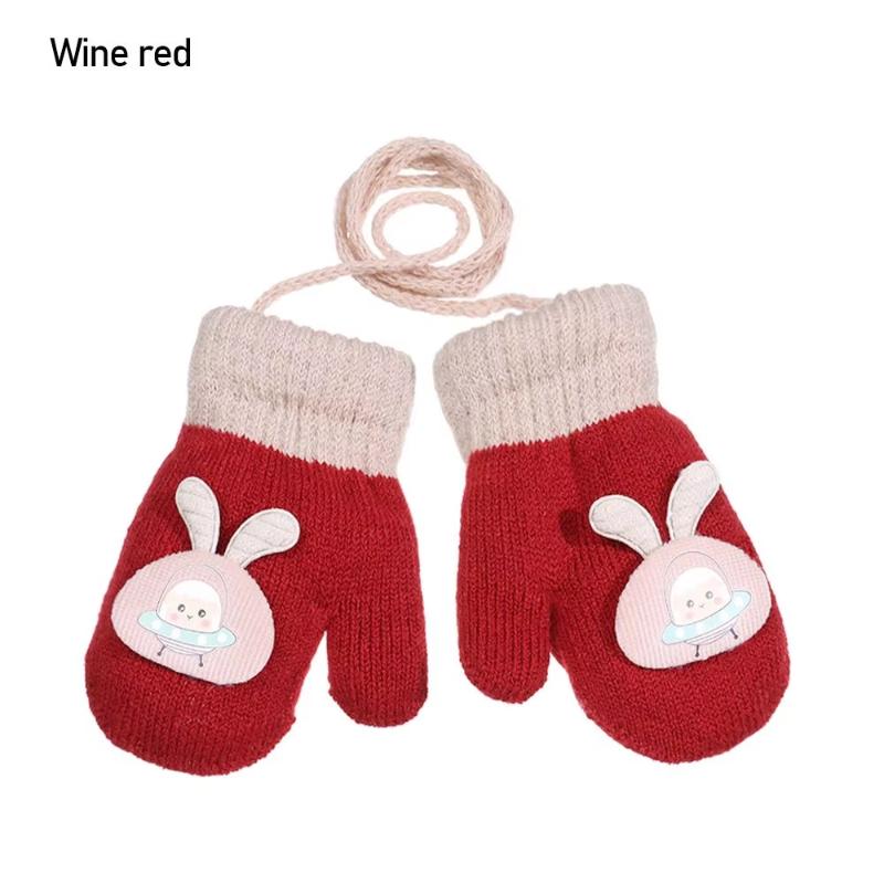 Thicken Mittens for Children Kids Mittens Winter Cute Knitted Gloves Toddler Warm Rope 1-3Years Boy Girl Baby Hand Gloves