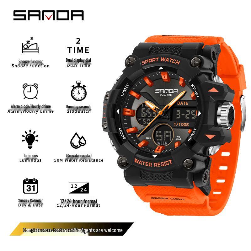 Sanda Teen Fashion Waterproof Multifunctional Electronic Wristwatch with Alarm
