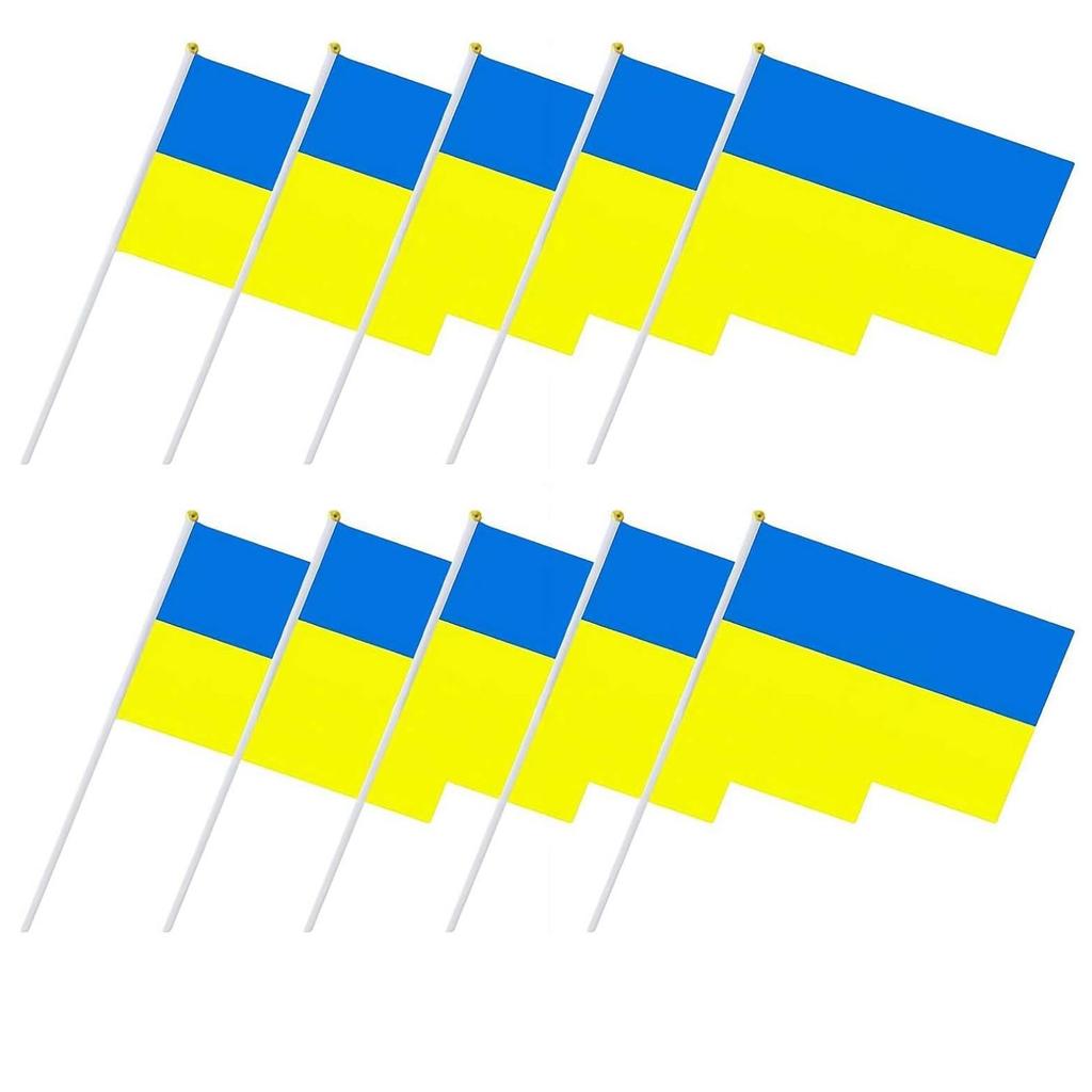 10PCS Ukraine Flag - Hand Held Flags Ukrainian Flags On Stick, For Festival Parades Decorations Party Supplies, Fade Resistant & Colors