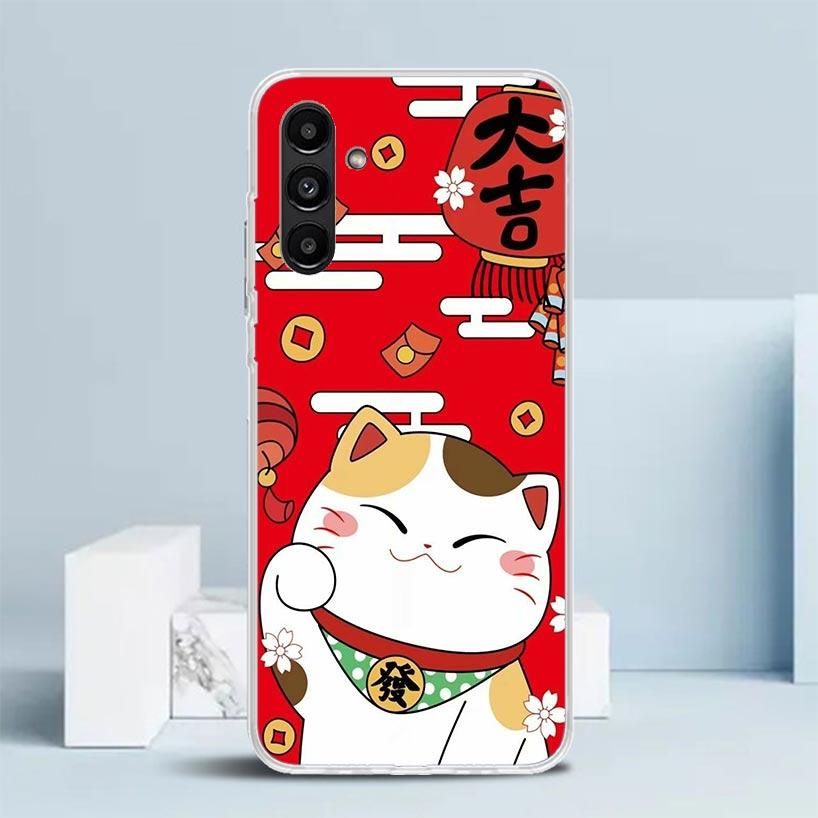 Lucky Cat Maneki Neko Japanese Cover for Samsung Galaxy A17 A37 A57 A16 A26 A36 A56 A15 A14 A55 Phone Case A13 A53 A25 A35 A24 A