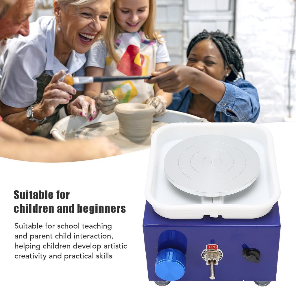 Mini Pottery Wheel Detachable Basin Stable Rustproof Electric Clay Making Pottery Machine for Kids 100‑240V UK Plug