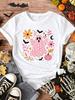 Unisexs Tshirt Cute Pink Ghost Floral Pumpkin Graphic Print Topscrew Neck Short Sleeve Casual Aesthetic T Shirt For Halloween