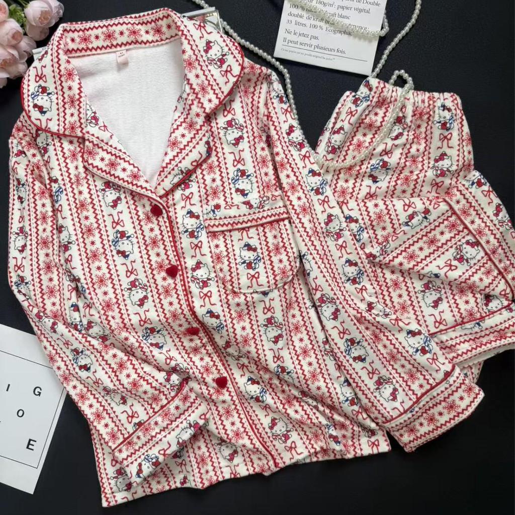2025 Women's Autumn Cartoon Fleece Pajamas: Long Sleeve, Long Pants, Sweet Style, Comfortable for Home or Outside Wear