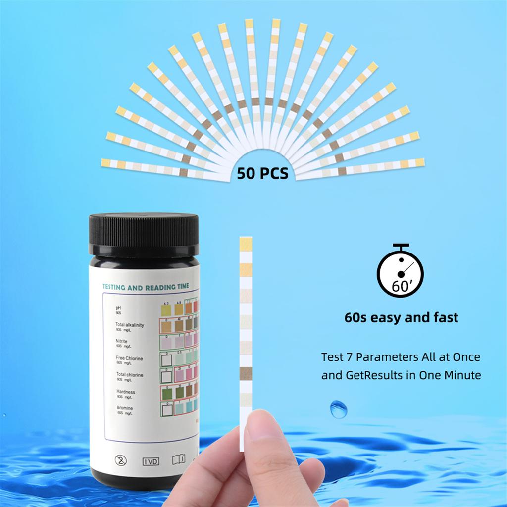 7-in-1 Test Strips Spa and Pool Test Strips Tester Testing Kit for Total Hardness/Total Chlorine/Free Chlorine/Bromine/pH