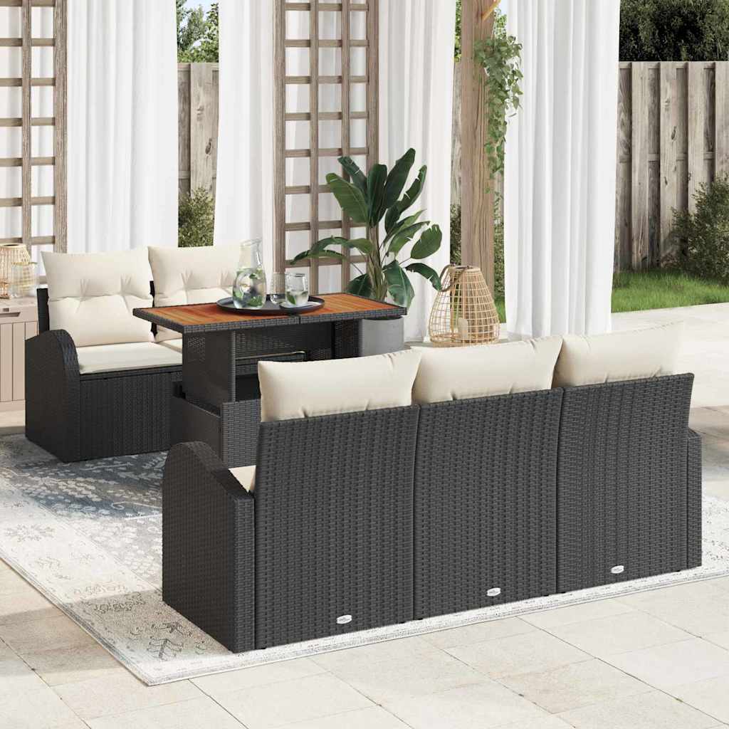 Garden Sofa Set with Storage 6 pcs Black Poly Rattan
