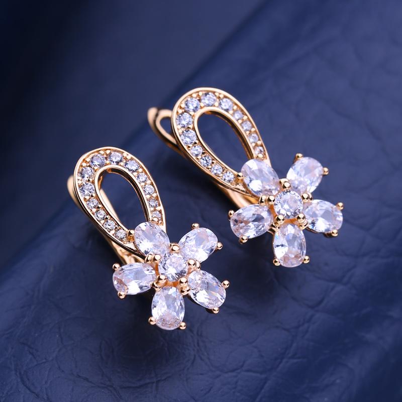 

FEEYOO серьги-клипсы цвета розового золота, модные серьги с цветком для женщин, серьги-кольца с кубическим цирконием, ювелирные изделия A