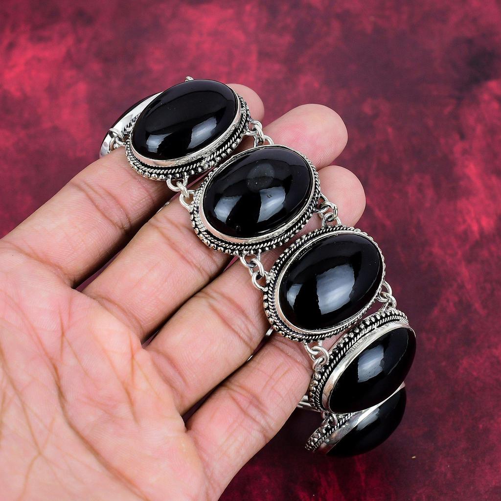 Black Onyx Bracelet, 925 Solid Sterling Silver Gemstone Jewelry, Handmade Bracelet For Mother Day