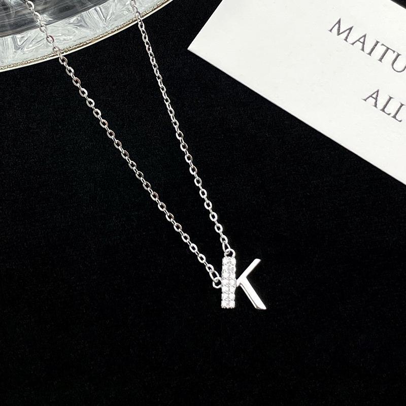 Banyan Tree S925 Silver Alphabet Necklace: Women's Summer Diamond Pendant with 26 English Letters Elegantly Designed.