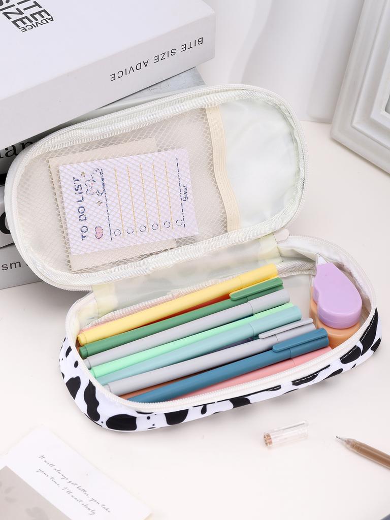 Cow Pencil Case Multi-Layered High-Capacity Pencil Pouch Gift Office School Stationery Back-To-School Stationery Pencil Case