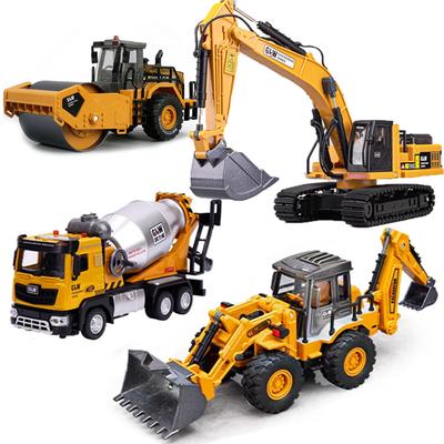 1:40 Diecast Car Model Engineering Sound Light Excavator Bulldozer Crane Backhoe Construction Collection Truck Toys For Children
