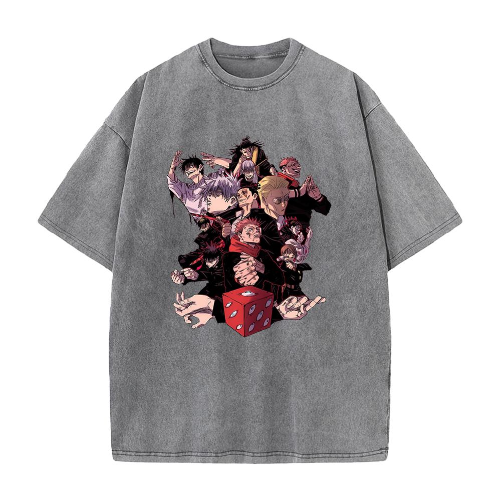 Harajuku Anime Jujutsu Kaisen Tshirt Men Women Manga Cotton T-shirts Vintage Washed T Shirt Hip Hop Male Casual Loose Tops