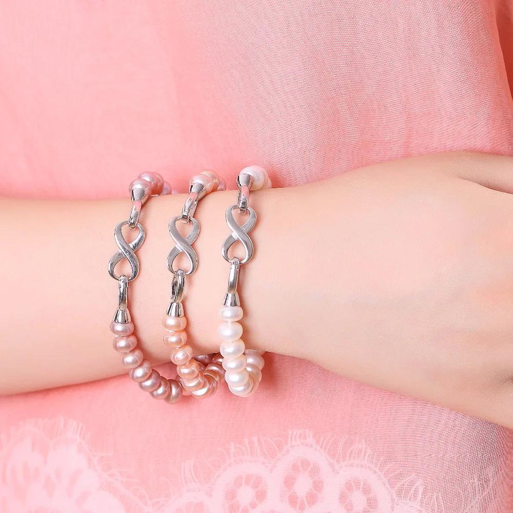 HENGSHENG Freshwater Pearl Bracelet With White Silver Clasp, 8-9mm AAAA Semiround Pearls For Mother's Day Bracelet 18cm Length