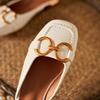 Women's Metallic Buckle Mules, Stylish Square Toe Slip On Flat Shoes, All-match Backless Loafers