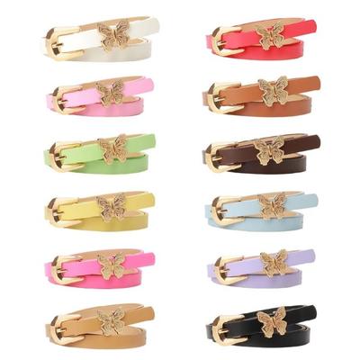 Lovely Butterfly Adorned PU Waist Belt Vibrant Color Waist Cinching Band Waist Girdle for Daily or Special Occasion
