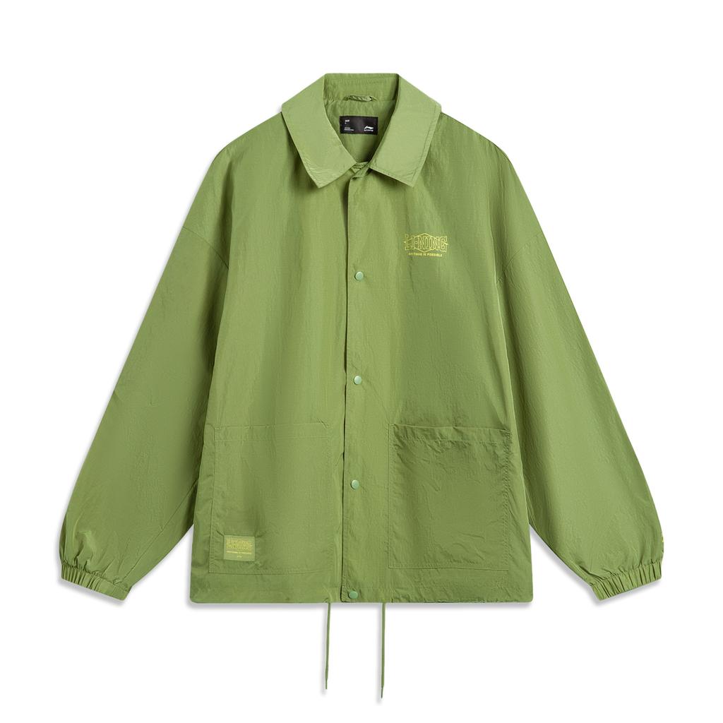 Li Ning Sports Lifestyle Series Letter Single-Breasted Collar Comfortable Breathable Loose Jacket Unisex Jacket Grasshopper-Green AJDV079-2