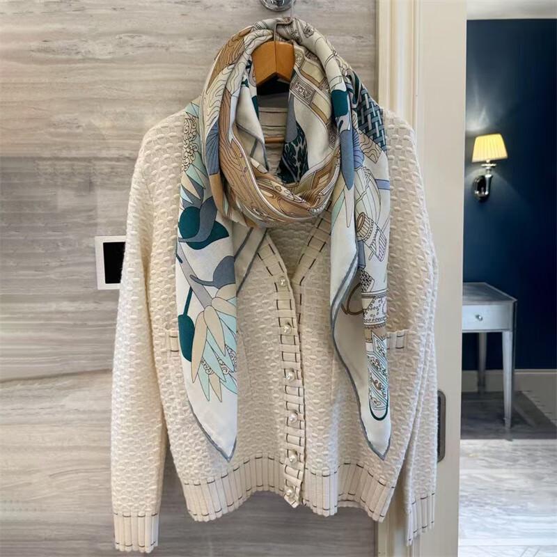 NINA SOLOR Painter's Treasure Chest Silk Wool Square Scarf