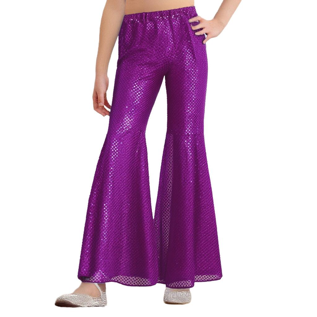 Mädchen Hip Hop Jazz Tanzkostüm Glitzernde Pailletten Schlaghosen Elastischer Bund Glockenhosen