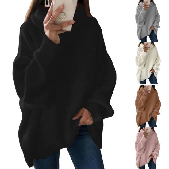Turtleneck Pile Collar Long Sleeve Thickened Warm Pullover Sweater Women Autumn Winter Solid