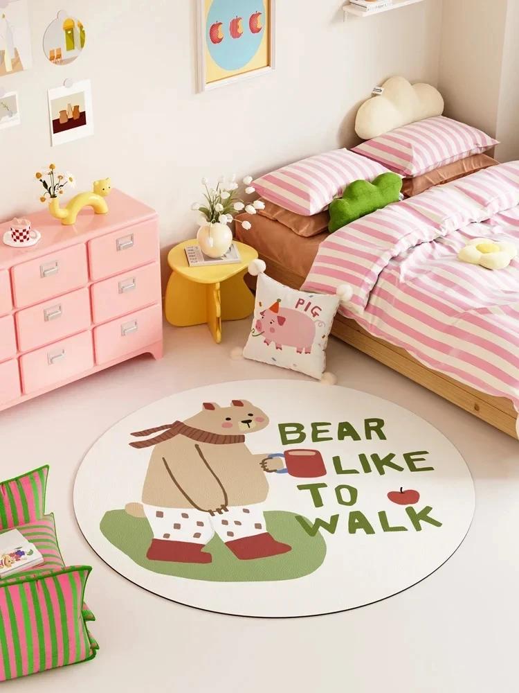 

Ins Round Bedside Mat Cartoon Pink Girl Rugs for Bedroom Modern Living Room Carpet Fluffy Soft Lounge Rug Home Decoration Mats Diameter 60cm