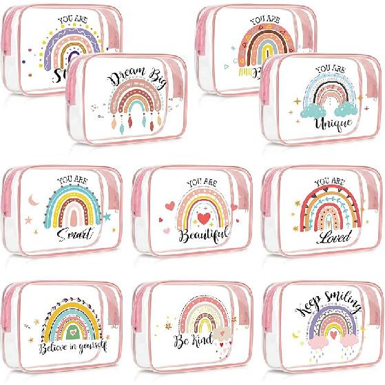 Kacctyen 10 Pcs Beach Clear Makeup Bags Gift for Women Clear Toiletry Bag Beach Cosmetic Bags Waterproof Travel Multifunction Pouch for Friend Sister Rainbow