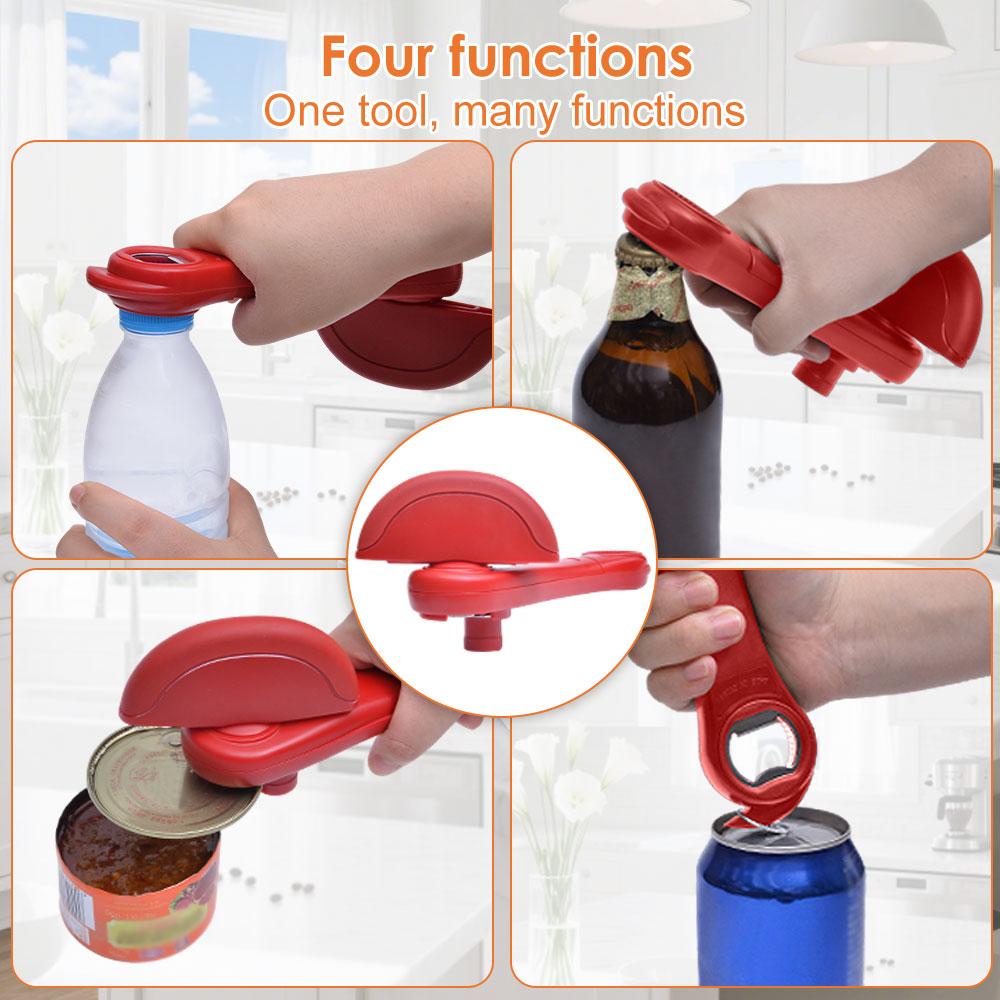 Stainless Steel Multi-Function Can Opener & Bottle Opener Easy-Grip Manual Jar Opener for Kitchen, Durable & Safe Household