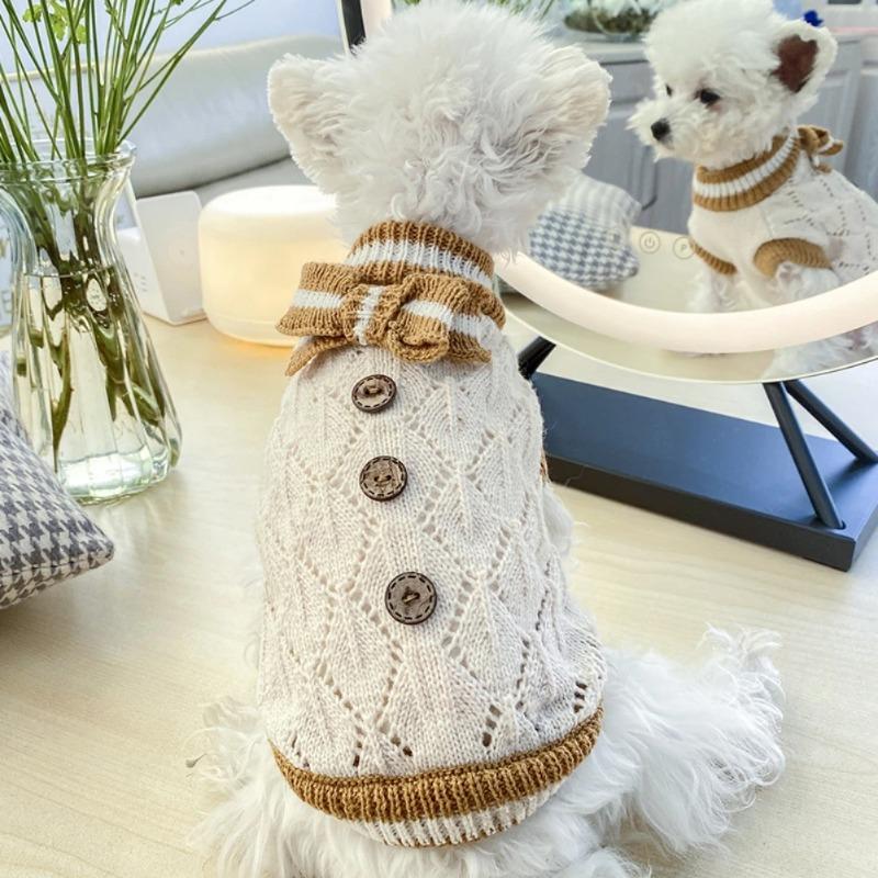 Hundepullover für Weihnachten Haustier Katze Winter Strickwaren Warme Kleidung mit Fliege Bequemes Feiertagskostüm für Kleine Hunde Katzen