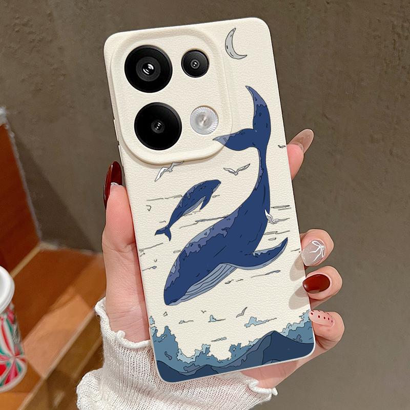 

Для Xiaomi 13T Pro Poco X7 X6 Redmi Note 14 13 12 11 Чехол Ракушка Рисунок кита ТПУ Текстура кожи Матовый Мягкий Ударопрочный Защита объектива Чехол для телефона Xiaomi Poco X6 белый/бежевый