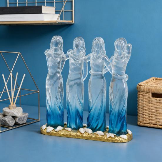 Sea Glass Style Sisters Friendship Figurine Resin 2/3/4 Sisters Hugging Sculpture Memorial Keepsake Gift for Sister Best Friend Woman