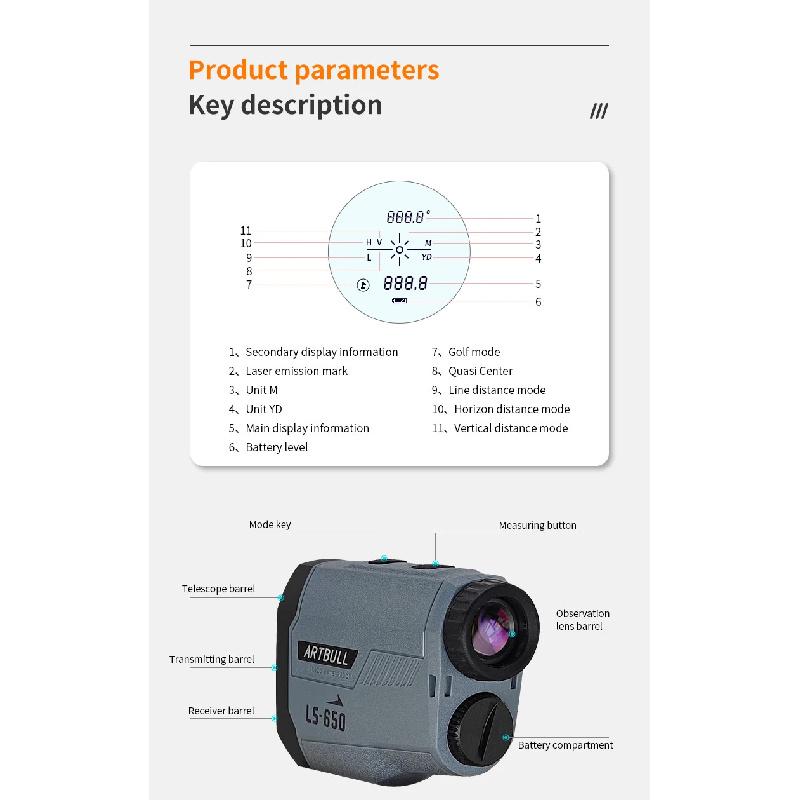1000m Laser Rangefinder Hunting Outdoor 650m Golf Rangefinder Telescope with Flag-Lock Slope Adjusted Distance Meter