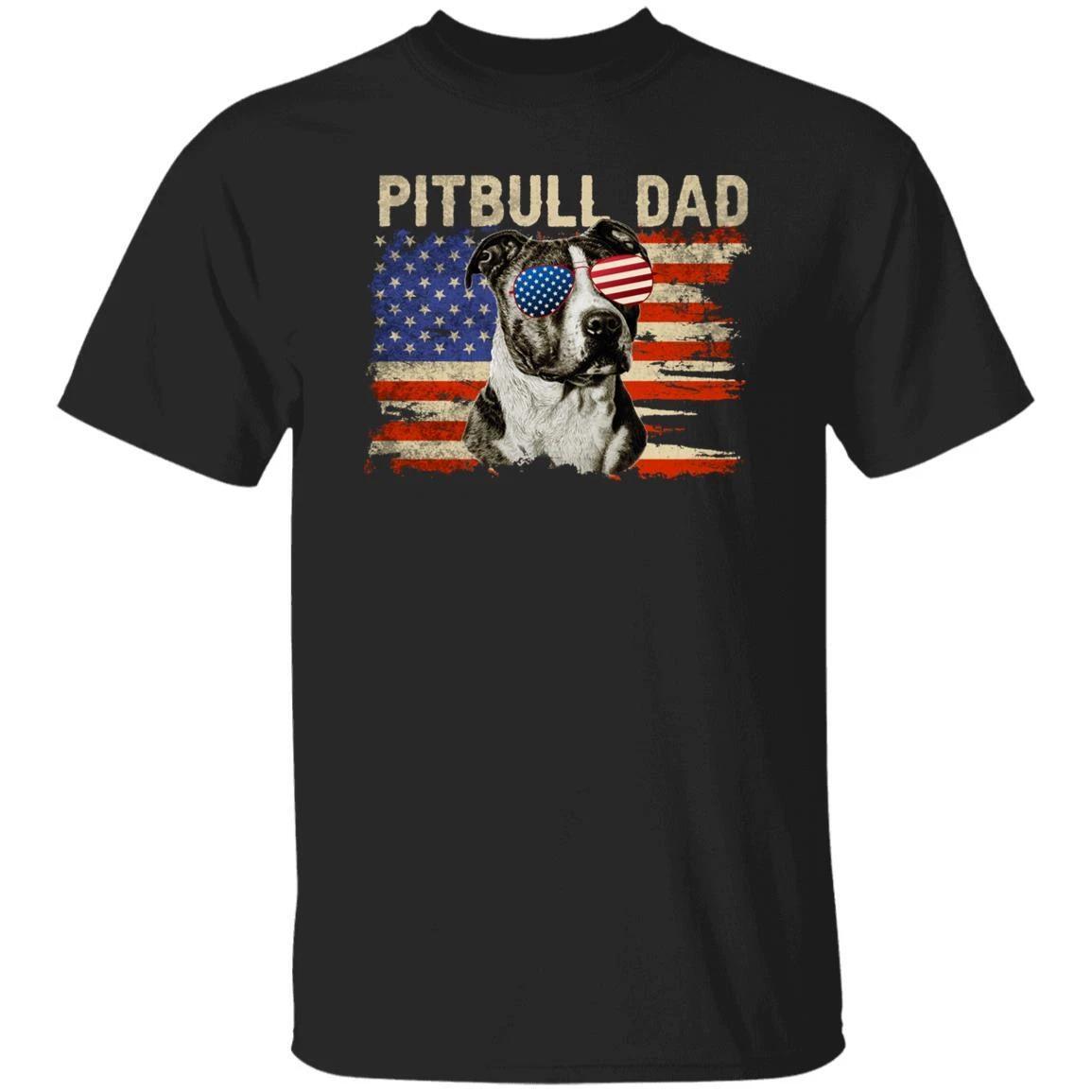 Pitbull Dad American flag T-Shirt gift US flag Pitbull owner Unisex tee Black Na XL