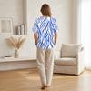 Damen Kurzarm Hemd aus Leinen-Baumwollmischung Henley Knopfleiste Brusttasche Blumendruck Lässiges Sommer Top