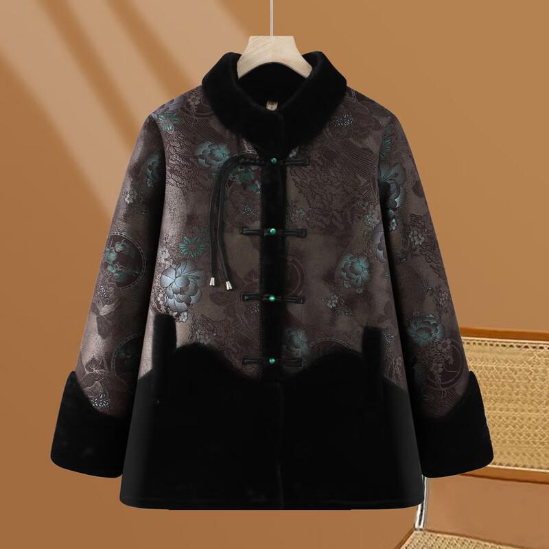 Elderly Women's Fleece-Lined Winter Cotton Jacket