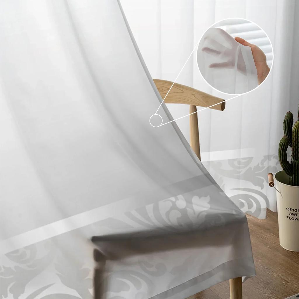 Silver Plant Flower European Style Tulle Sheer Curtains for Living Room Decor Window Curtain for Bedroom Voile Organza Drapes