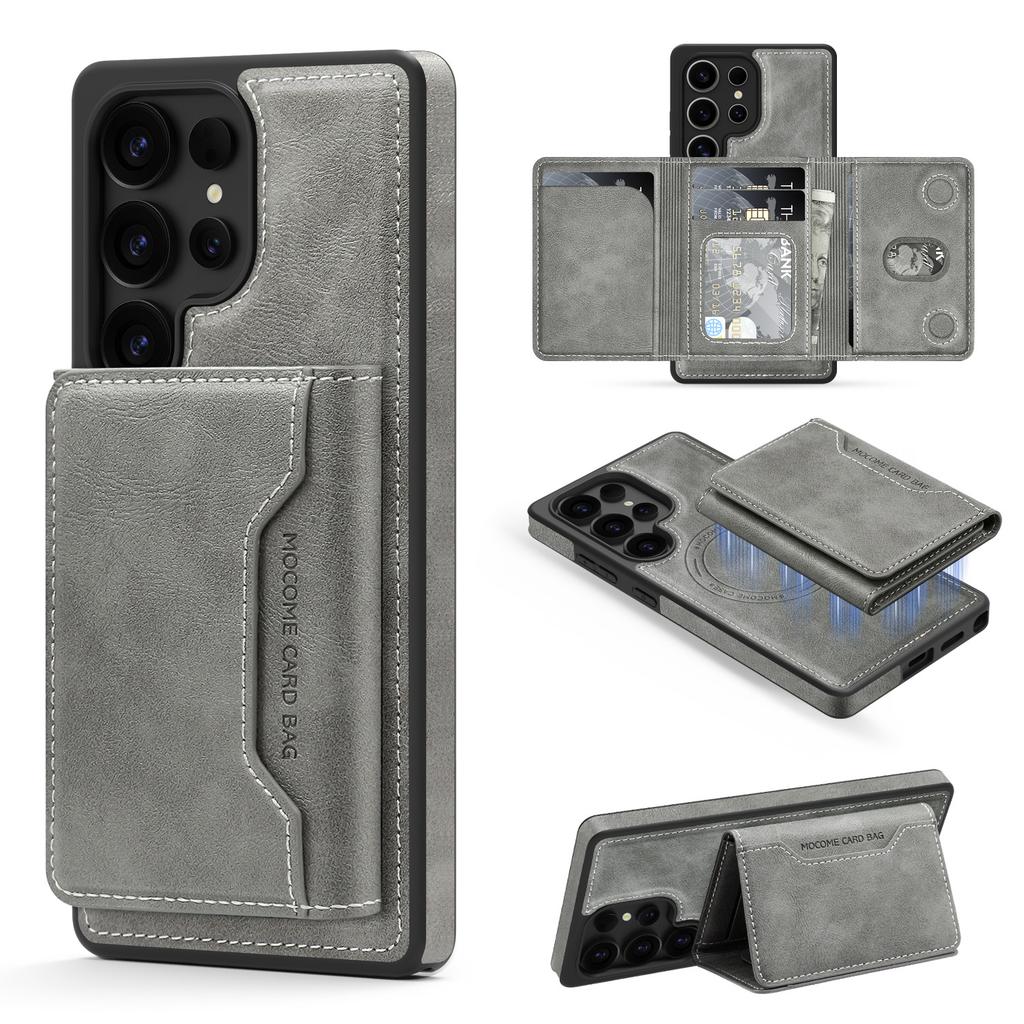 For Samsung Galaxy S25 Ultra Case Compatible with MagSafe Leather Back Phone Cover with Detachable Card Bag